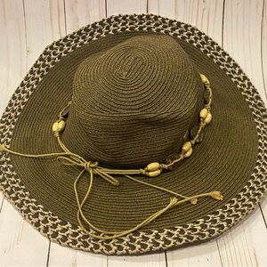 Karen Keith Wide‎ Brim Boho Hat Women's Beeded Olive Size Medium